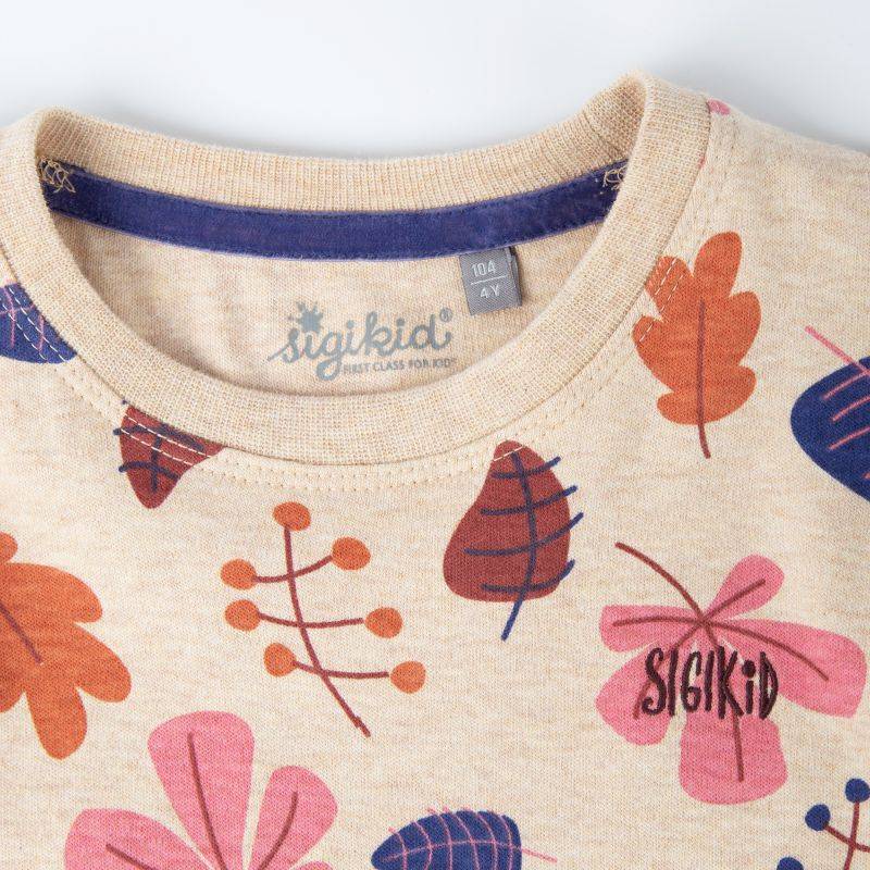 Sigikid Kinder Langarmshirt, beige mit buntem Blätterprint Nur für heute