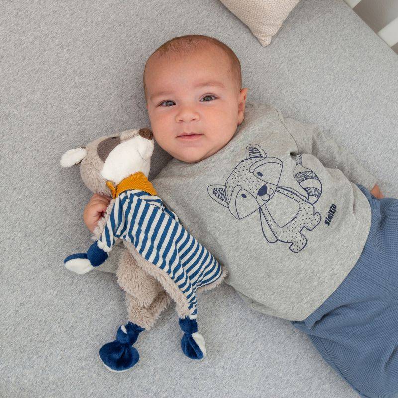 Sigikid Baby Langarmshirt mit Waschbären Motiv, grau Fabrikladen