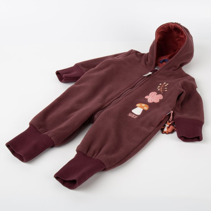 Sigikid Baby Fleece Overall mit Herbstmotiven, dunkelrot Outlet