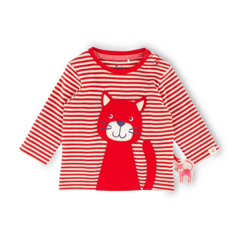 Sigikid Baby Ringel Langarmshirt mit Katzen Motiv, rot-weiß Fabrik Onlineshop
