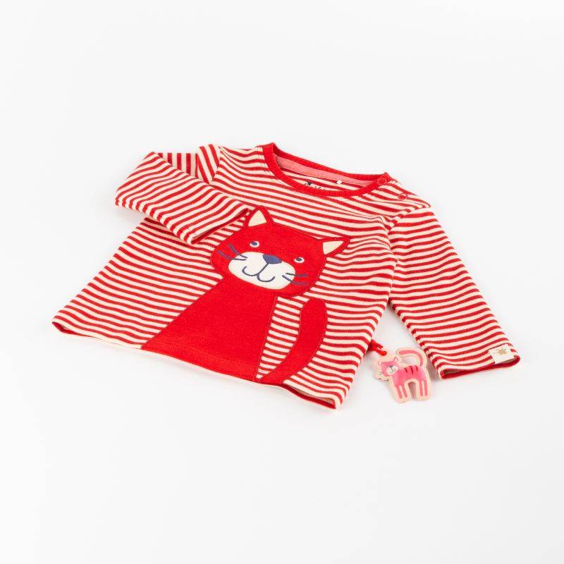 Sigikid Baby Ringel Langarmshirt mit Katzen Motiv, rot-weiß Fabrik Onlineshop