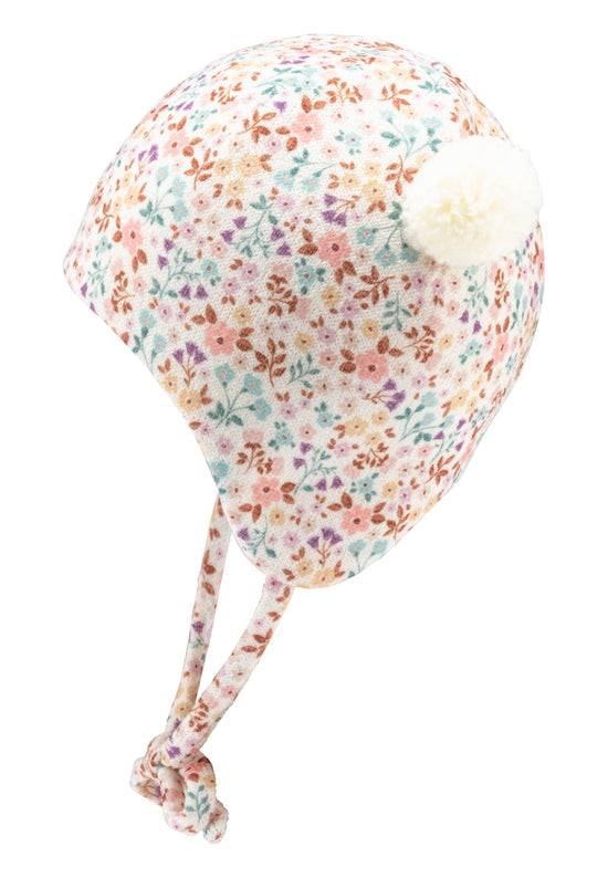 Sterntaler Inkamütze bedruckt mit Millefleur aus Strickware Lagerräumung