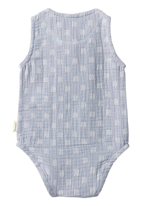 Sterntaler Baby Body ohne Ärmel bedruckt mit Punkten in graublau Osterangebot