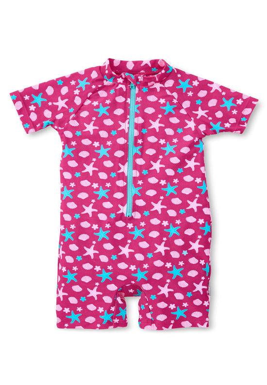 Sterntaler Schwimmanzug in Magenta mit Seesternen, UV 50+ Sonderangebot der Fabrik