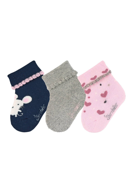 Sterntaler Babysocken 3er-Pack Maus, uni und Herzen Lagerräumung