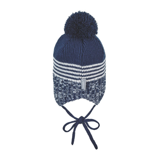 Sterntaler Strickmütze im Mustermix mit Bommel und Bindeband Fabrikladen