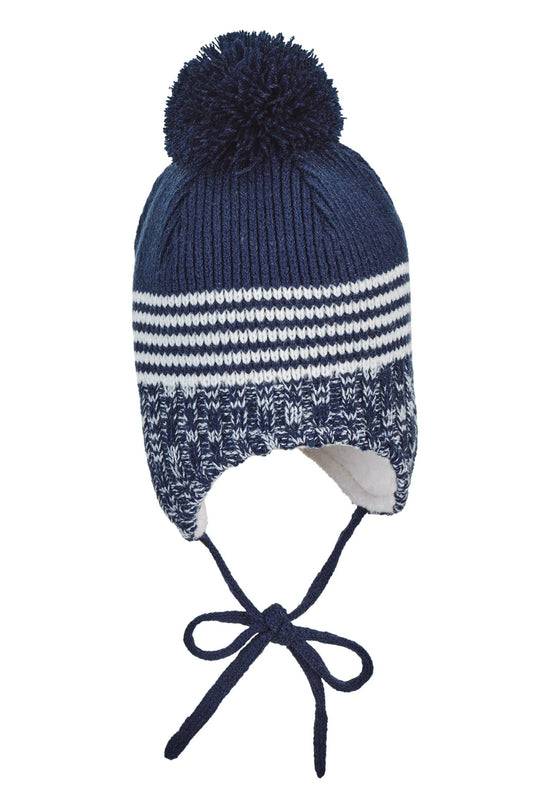 Sterntaler Strickmütze im Mustermix mit Bommel und Bindeband Fabrikladen