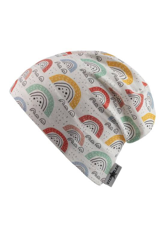 Sterntaler Beanie bedruckt mit bunten Regenbögen in ecru Verkauf