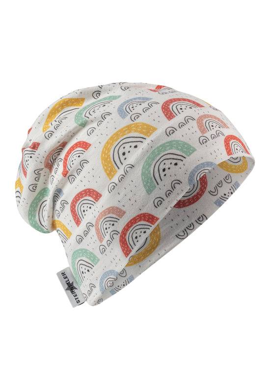 Sterntaler Beanie bedruckt mit bunten Regenbögen in ecru Verkauf