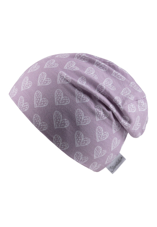 Sterntaler Beanie bedruckt mit Herzen in flieder Hotsell