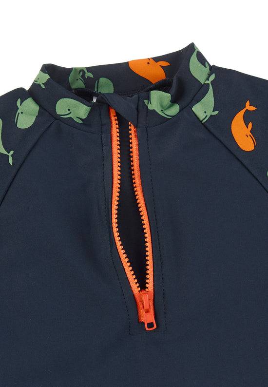 Sterntaler Kurzarm-Schwimmshirt in Marine mit Motiv Wale Letzter Tag