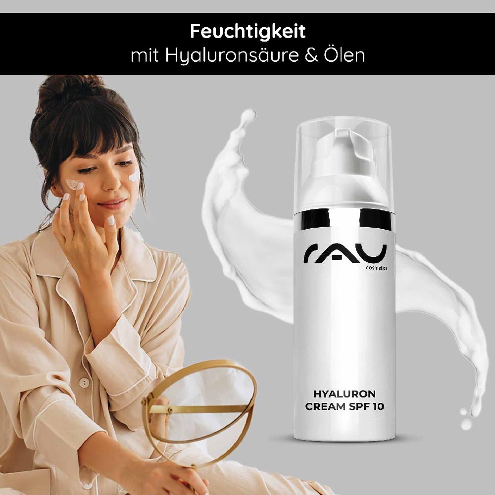 Rau Cosmetics Hyaluron Cream SPF10 50 ml Gesichtscreme mit UV-Schutz für trockene Haut Saisonschlussverkauf