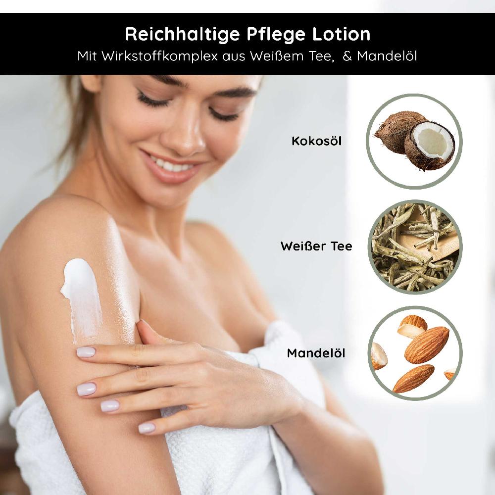 Rau Cosmetics White Tea Bodylotion für trockene Haut 500 ml mit Hyaluron Weißer Tee Urea Black Friday Preise